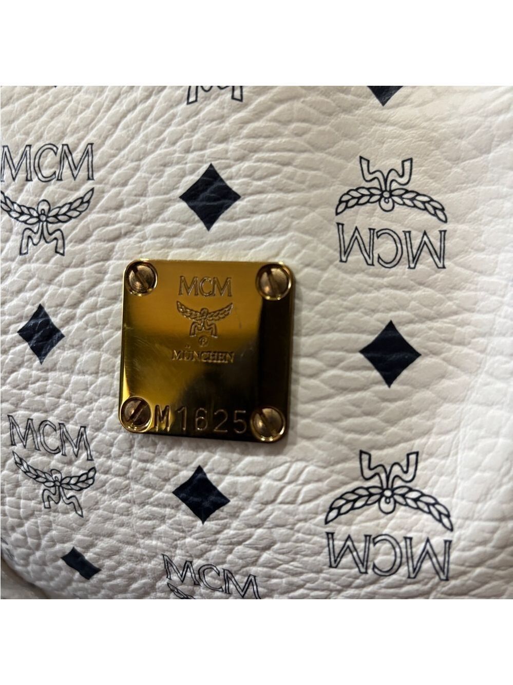 MCM Visetos Monogram Boston Bag / Satchel - White & Black - Picture 3 of 9